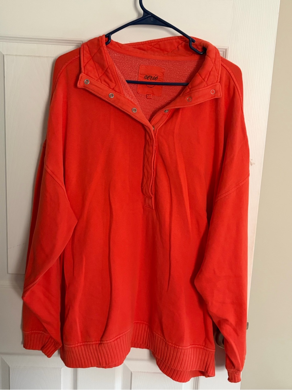 aerie Bright Red Quarter-Snap Cowl Pullover